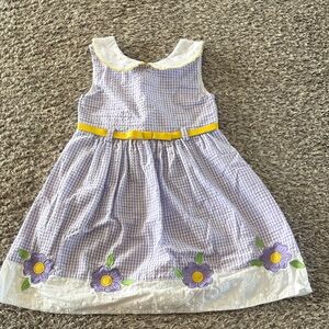 4T toddler girl purple yellow and white dress with bow detail